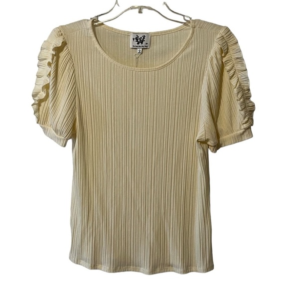 Who Wear What When Where Cream Shirt Puff Sleeve Large Ribbed Textured Coquette - Picture 1 of 11